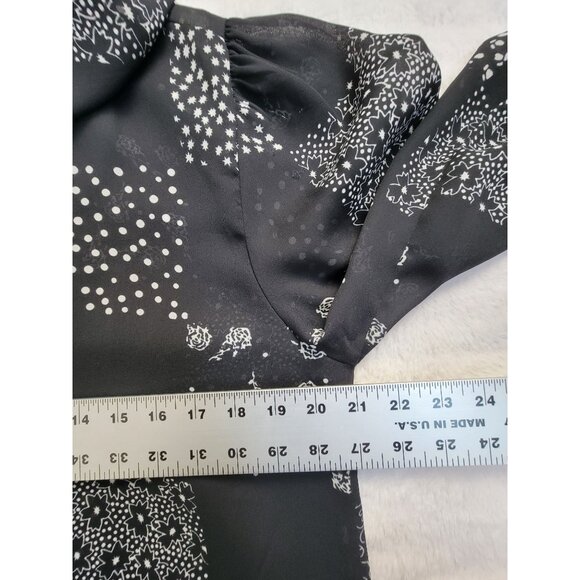 Vintage Judy Knapp Patchwork Print Sheer Button-Up Blouse Ruffle Collar Black - Picture 5 of 6